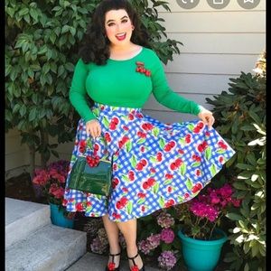 🍒PinUp girl gingham midi skirt with cherries🍒